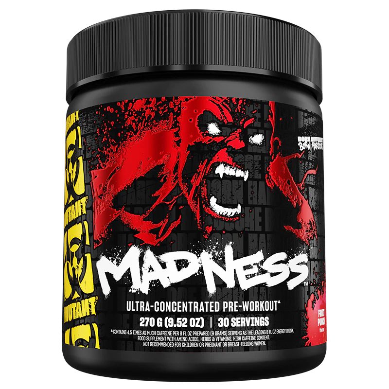 MUTANT MADNESS | Ultra-Concentrated Pre-Workout Supplement | 360mg Caffeine, 4g Pump & Performance Blend, Beta-Alanine, Energy & Focus| 30 serve | 270g | Fruit Punch | Blue Raspberry | Lemonade