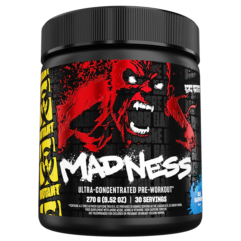 MUTANT MADNESS | Ultra-Concentrated Pre-Workout Supplement | 360mg Caffeine, 4g Pump & Performance Blend, Beta-Alanine, Energy & Focus| 30 serve | 270g | Fruit Punch | Blue Raspberry | Lemonade