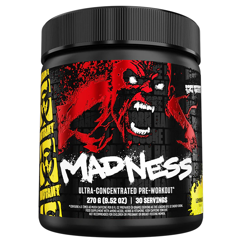 MUTANT MADNESS | Ultra-Concentrated Pre-Workout Supplement | 360mg Caffeine, 4g Pump & Performance Blend, Beta-Alanine, Energy & Focus| 30 serve | 270g | Fruit Punch | Blue Raspberry | Lemonade