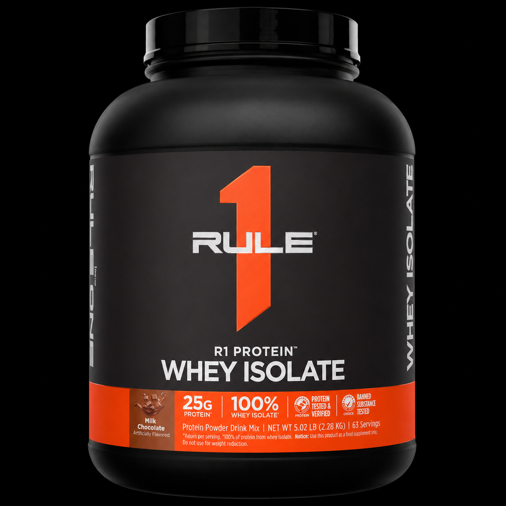Rule 1 R1 Protein Isolate 76 serv Milk Chocolate, Cookies & Crème, Vanilla Butter Cake, Chocolate Fudge, Strawberry Banana, 5lbs 2.28 Kgs