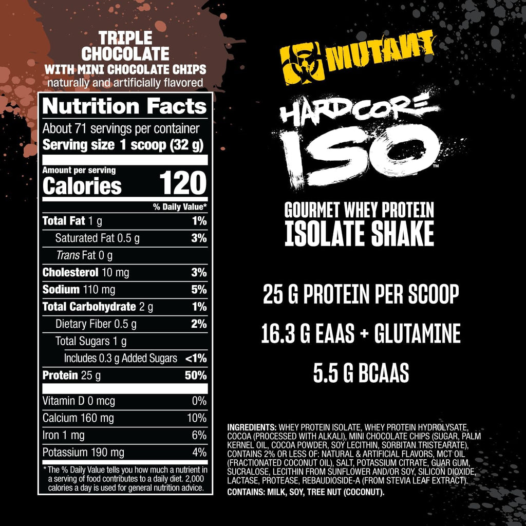 MUTANT HARDCORE ISO |hardcore protein formula - whey protein Isolate powder - Triple Chocolate, Vanilla Ice Cream, Cookies & Cream - 2.27 kg