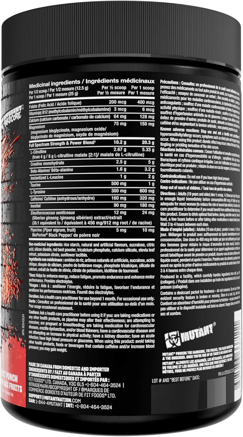 MUTANT ALL-IN Pre-Workout Powder High Stimulant Energy and Focus Support Formula with Creatine Monohydrate and Beta-Alanine 500 g 40 Servings (Fruit Punch,)