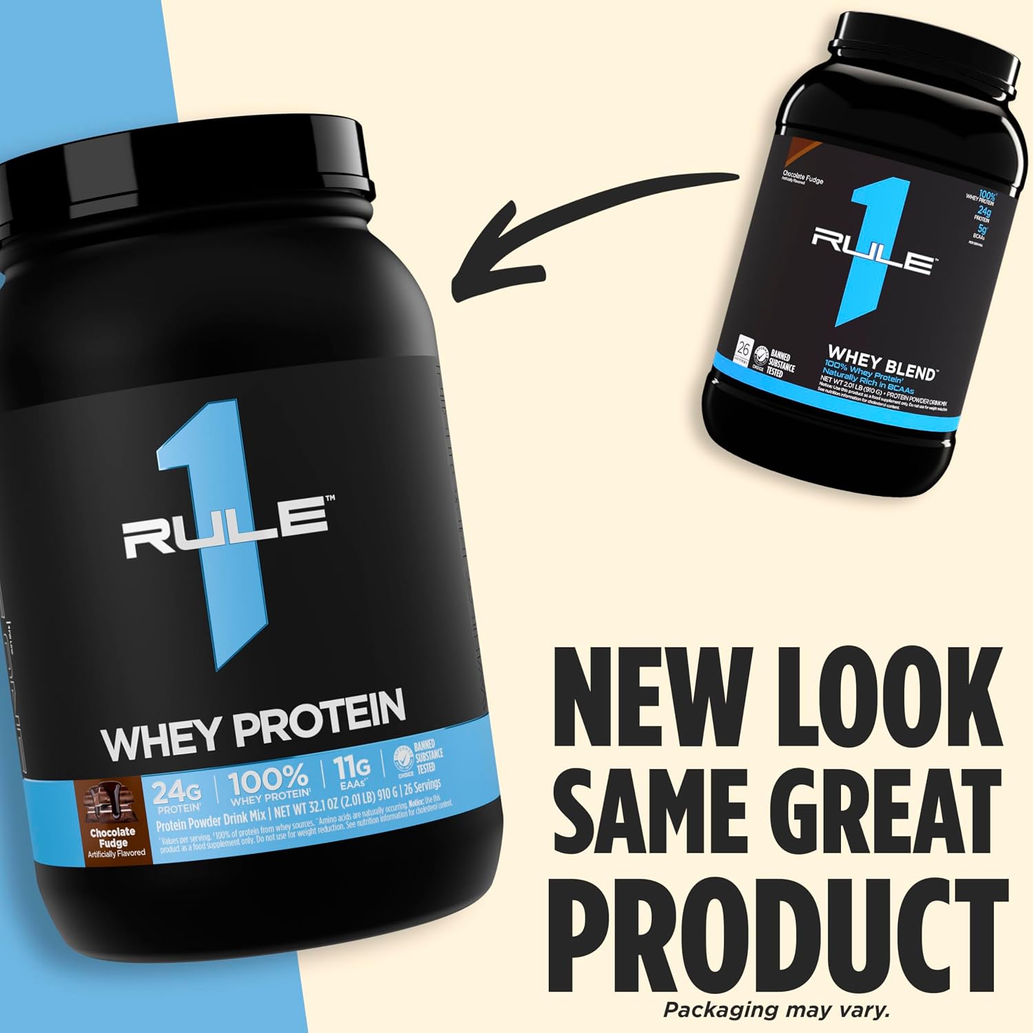 R1 Whey Blend 2lbs Chocolate Fudge, Pistachio Ice Cream.