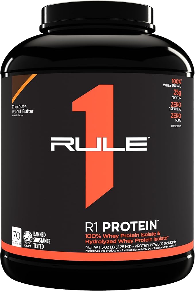 Rule 1 R1 Protein Isolate 76 serv Milk Chocolate, Cookies & Crème, Vanilla Butter Cake, Chocolate Fudge, Strawberry Banana, 5lbs 2.28 Kgs