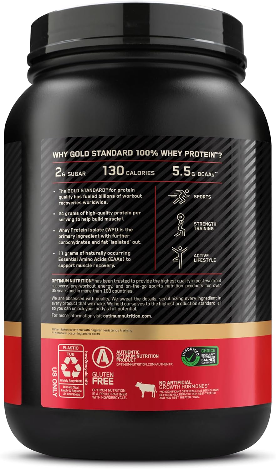 Optimum Nutrition Gold Standard 100% Whey Protein Powder, Vanilla Ice Cream, Delicious Strawberry,  Double Rich Chocolate, Chocolate Malt 2LB, Packaging May Vary