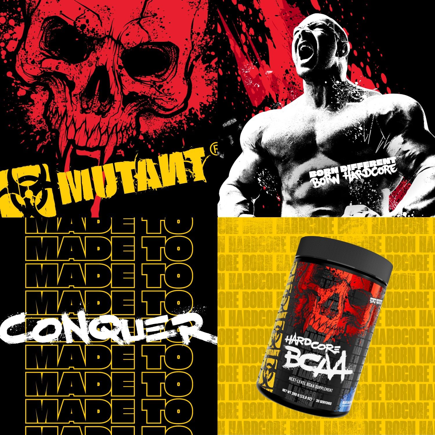 MUTANT HARDCORE BCAA - Pre, Intra or Post Workout – BCAA next level branched-chain Amino Acids Supplement – Hydration + Recovery - 30 serving - Peach | Blue Raspberry | Fruit Punch