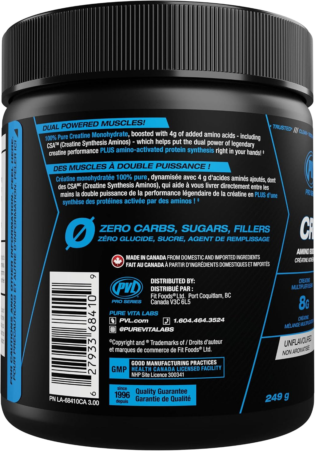 PVL Creatine X8 Advanced Multiplier – Amino Boosted Creatine Monohydrate Powder for Women & Men, Unflavoured Pre Workout Supplement with BCAAs & Amino Acids, 249 g (30 Servings)