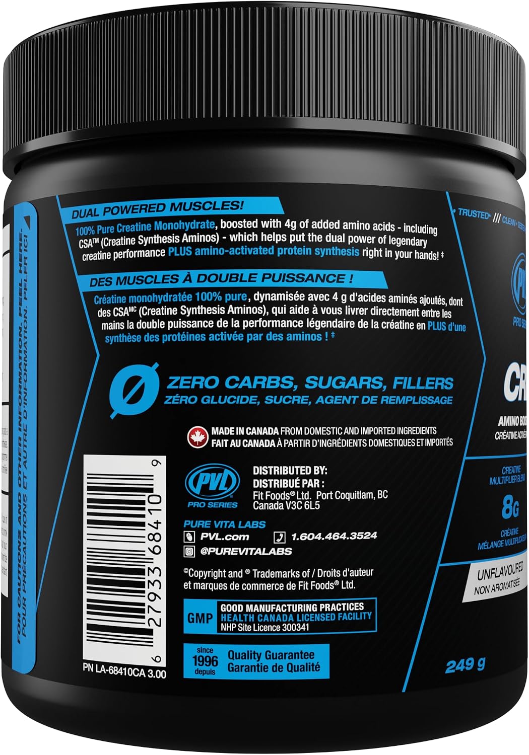 PVL Creatine X8 Advanced Multiplier – Amino Boosted Creatine Monohydrate Powder for Women & Men, Unflavoured Pre Workout Supplement with BCAAs & Amino Acids, 249 g (30 Servings)
