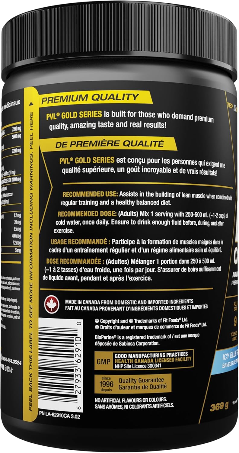 PVL EAA+BCAA COMPLETE – Essential Amino Acid Supplement with BCAAs, Electrolytes & B-Vitamins – Pre, Intra or Post Workout Powder – Icy Blue Storm, Gold Medal Grape, Tropical Punch. 30 Servings