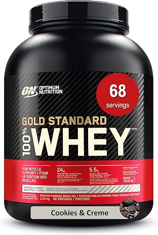 Optimum Nutrition Gold Standard 100% Whey Protein Powder, Strawberry Banana, Rocky Road, Banana Cream, French Vanilla Creme, Cookies & Cream, Double Rich Chocolate, Vanilla Ice Cream, Delicious Strawberry,  5 Pound (Packaging May Vary)