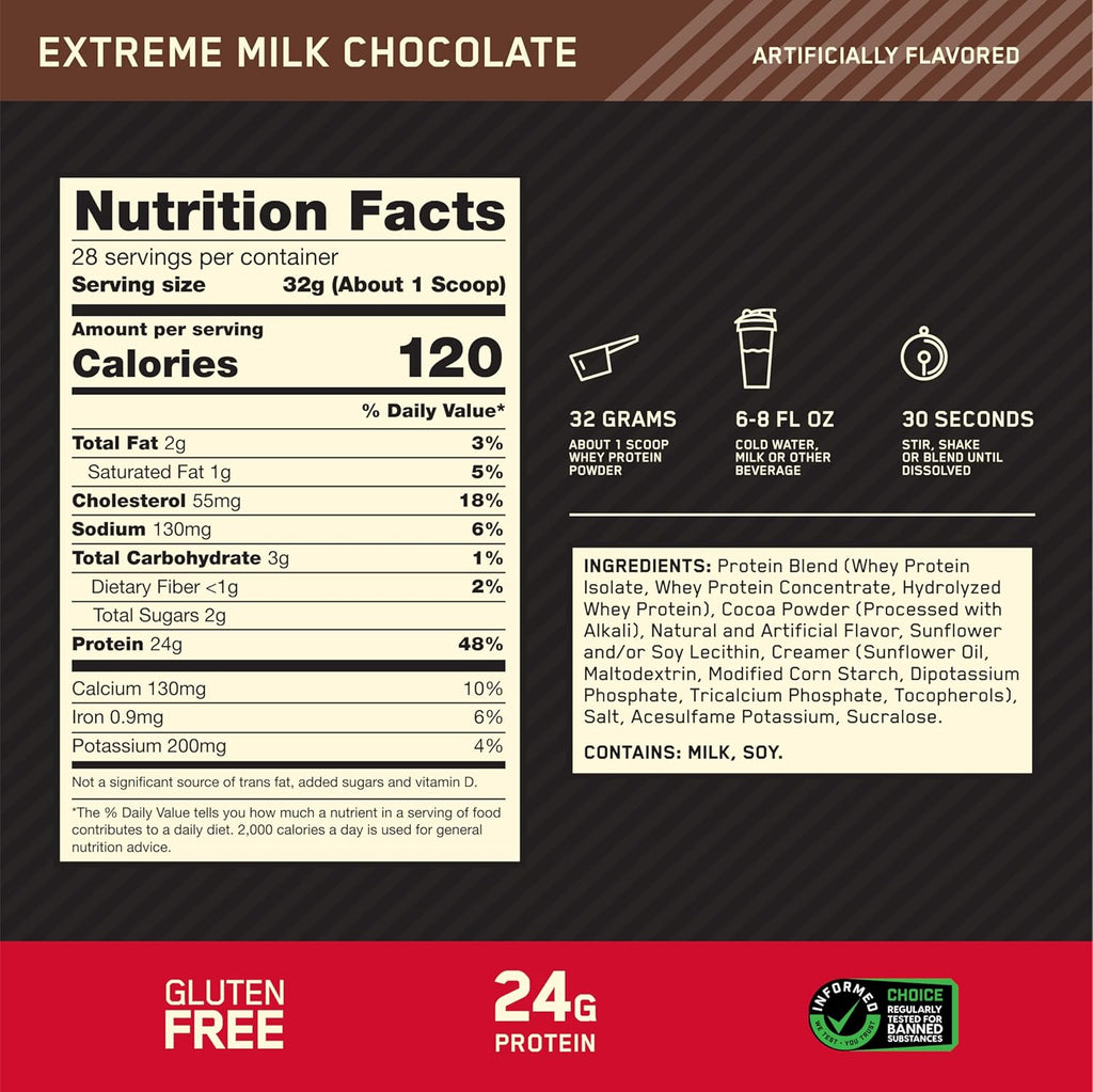 Optimum Nutrition Gold Standard 100% Whey Protein Powder, Vanilla Ice Cream, Delicious Strawberry,  Double Rich Chocolate, Chocolate Malt 2LB, Packaging May Vary