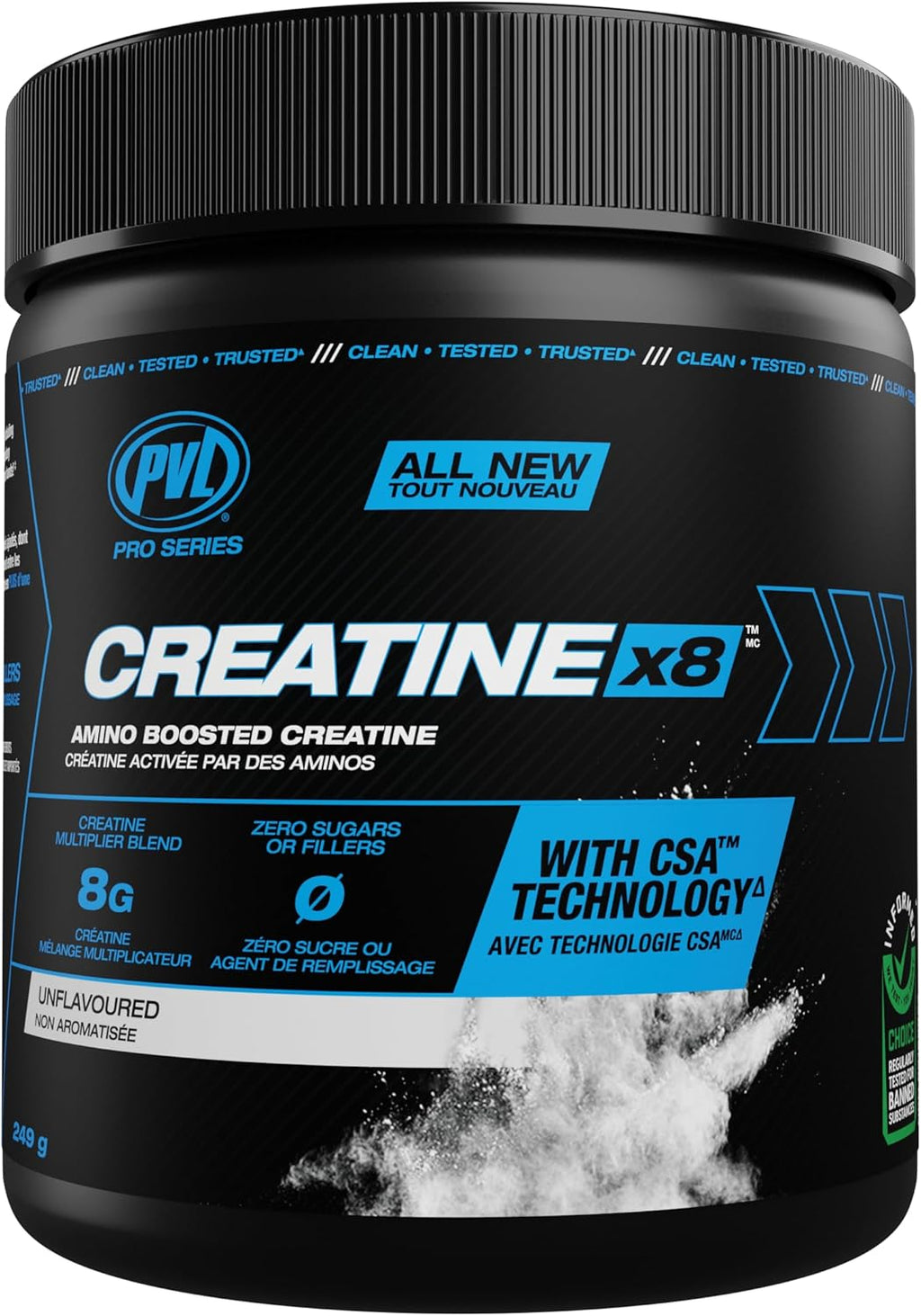 PVL Creatine X8 Advanced Multiplier – Amino Boosted Creatine Monohydrate Powder for Women & Men, Unflavoured Pre Workout Supplement with BCAAs & Amino Acids, 249 g (30 Servings)