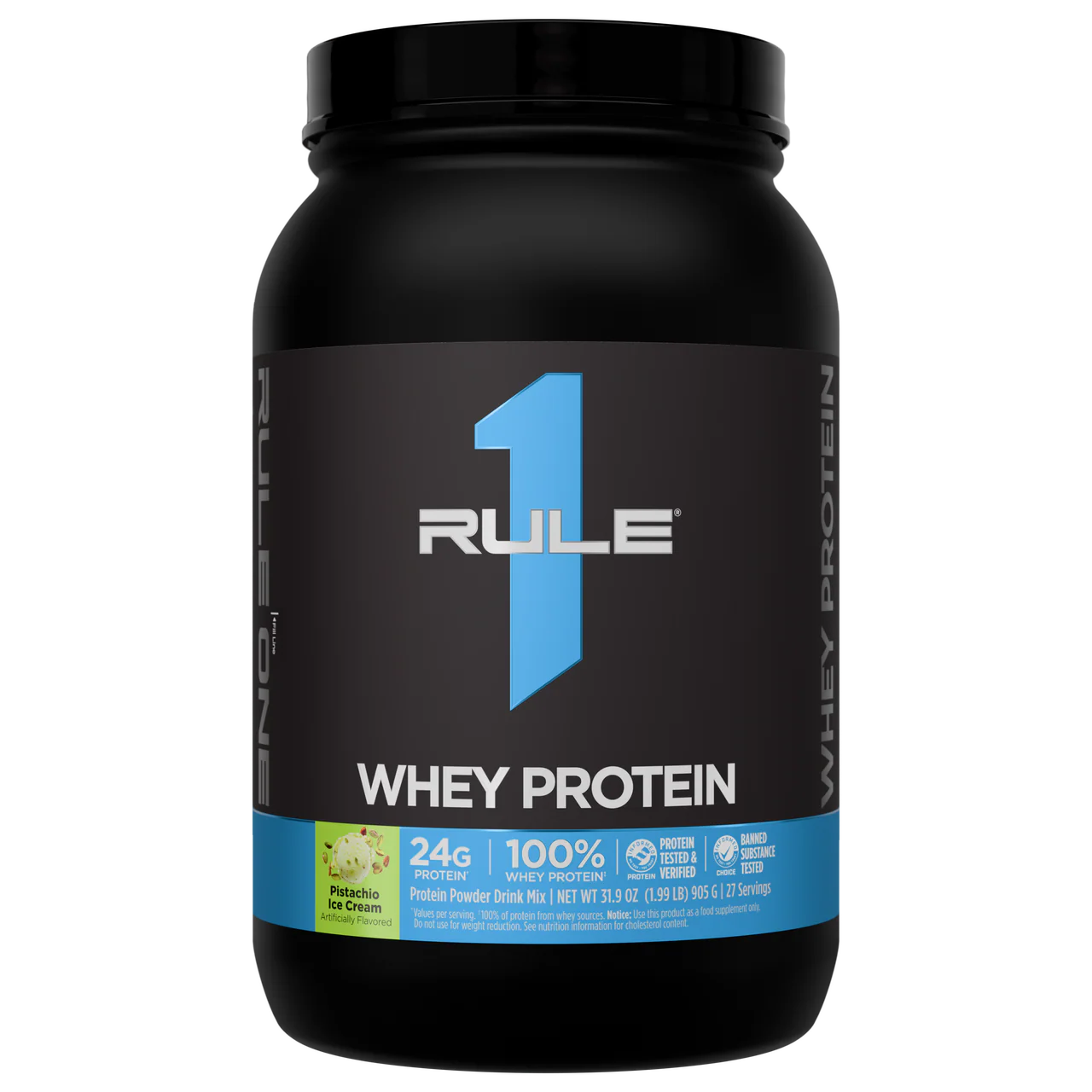 R1 Whey Blend 2lbs Chocolate Fudge, Pistachio Ice Cream.